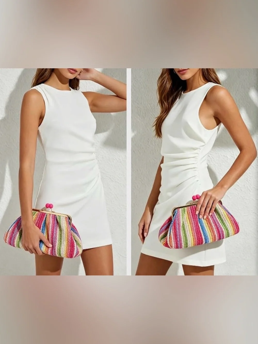 Striped Rainbow Knit Clutch with Pink Kiss-Lock